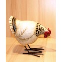 POULE NOIRE/BLANCHE 22CM S/PATTE RESINE
