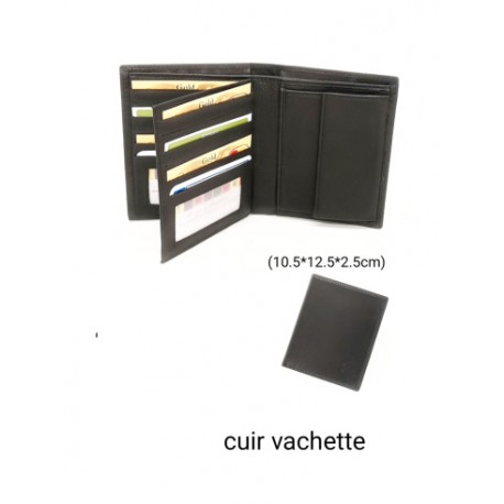PORTE FEUILLE CUIR VACHETTE NOIR DOUBLE SYNTHET