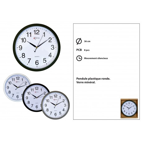 PENDULE PLASTIQUE RONDE D36CM SILENCIEUX