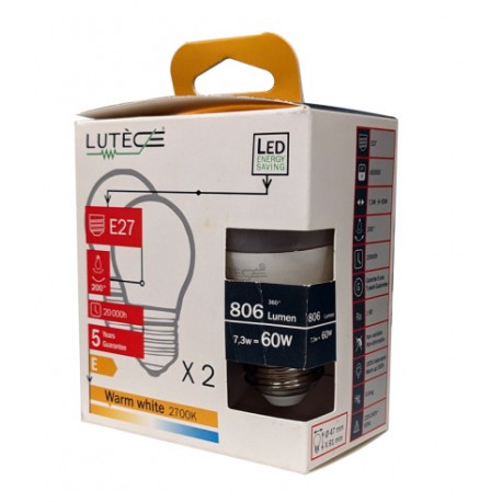 BL 2 AMPOULES LED E27 BOULE 7.3W 60W