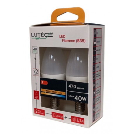 BL 2 AMPOULES LED E14 FLAMME 4.9W 45W