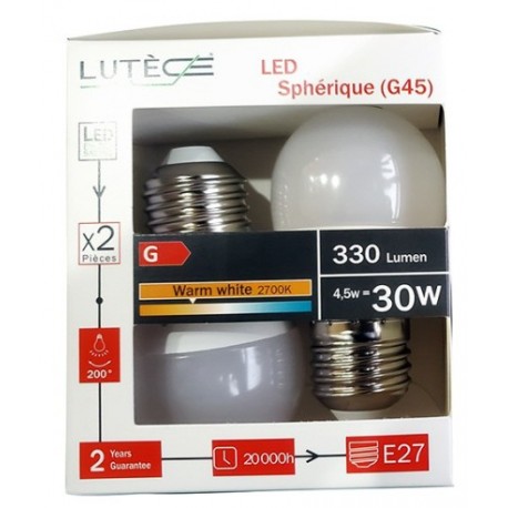 BL 2 AMPOULES LED E27 BOULE 4.5W 30W